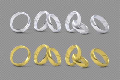 Vector luxury silver and gold wedding, marriage rings isolated on tran