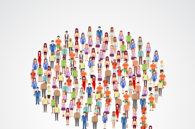 Communication vector concept, people crowd in speech bubble shape