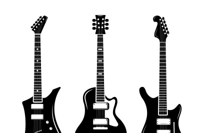 Vector black guitar icons acoustic and electric guitars