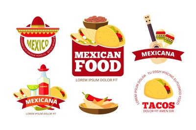 Vintage mexican restaurant graphics, tacos, burrito, salsa and nachos 