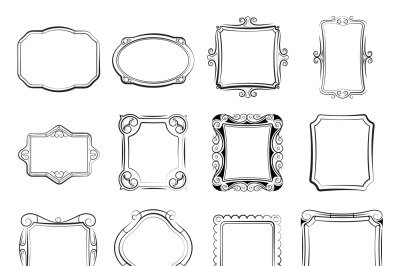 Vintage doodle picture frames, hand drawn photoframes vector set