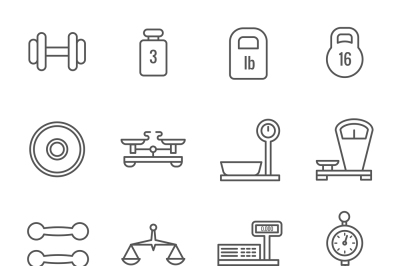 Measurement, weight scales, libra, balance thin line vector icons