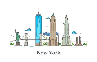 New york line vector symbol&2C; nyc silhouette outline panorama&2C; america 