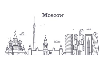 Moscow linear russia landmark, modern city skyline, vector panorama wi