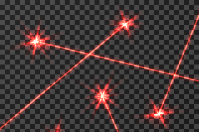 Red laser beams vector light effect isolated on transparent checkered 