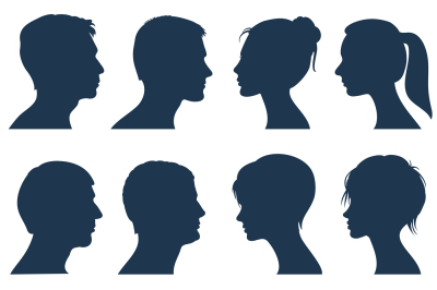 Man and woman face profile vector silhouettes