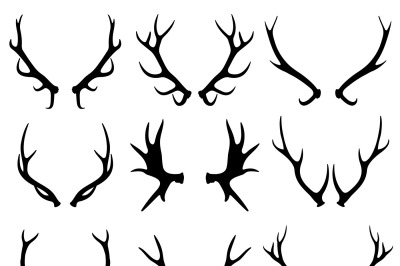 Antlers&2C; deer and reindeer horns vector silhouettes isolated on white