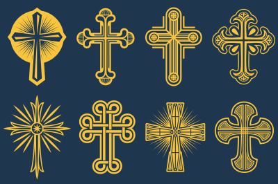 Gothic catholic cross vector icons, catholicism symbol