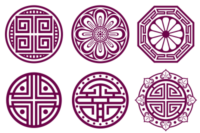 Korean ornament, asian traditional vector symbols, bathroom pattern