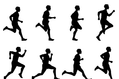 Jogging man&2C; running athlete&2C; runner vector silhouettes set