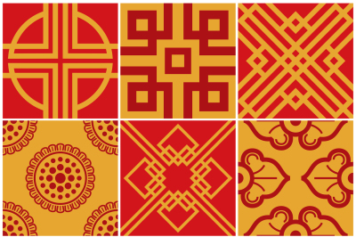 Traditional korea, japan, asian vector seamless patterns set