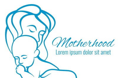 Mom and baby portrait&2C; mothers care and love motherhood outline silhou