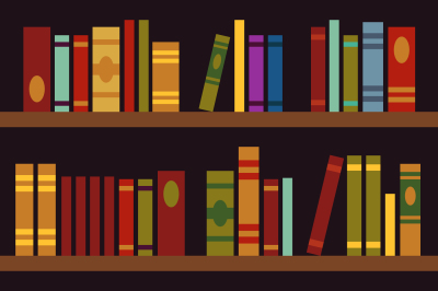 Library, book shelves, book box vector illustration