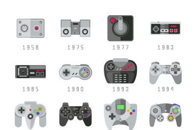 Video game controls, joystick, gamepads gaming vector icons