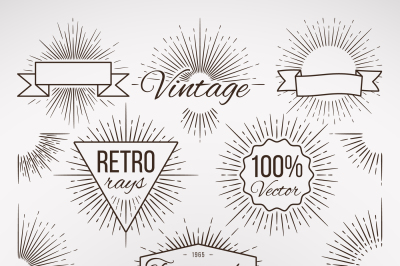 Vintage burst shape decoration for typography, retro stars light ray, 