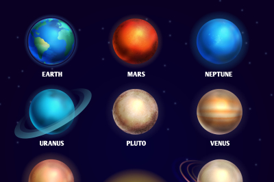 Planets of solar system and sun education vector illustration