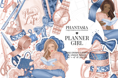 Planner Girl Watercolor Clipart