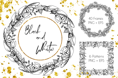 Black-White Floral Frames - Vector Set