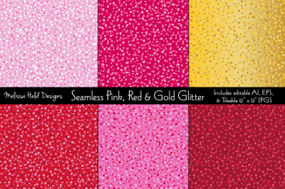 Seamless Pink, Red, &amp; Gold Glitter