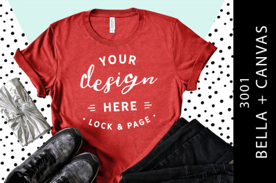 Download Heather Red Bella Canvas 3001 T-Shirt Mockup Feminine ...