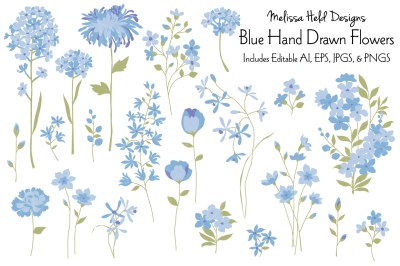 Blue Hand Drawn Flowers