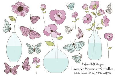 Lavender Flowers and Butterflies