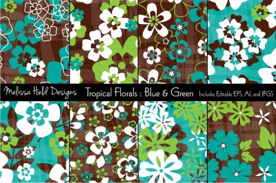 Blue & Green Tropical Flowers