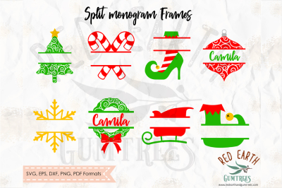 Christmas split monogram frame bundle in SVG,DXF,PNG,EPS,PDF formats 