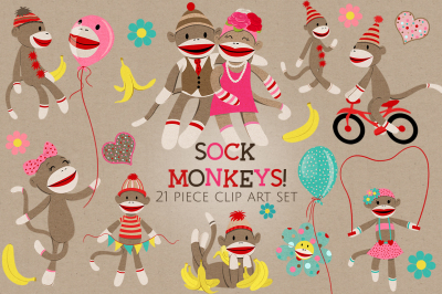 Sock Monkeys Clip Art Set