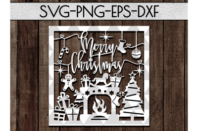 Merry Christmas SVG Cutting File, Xmas Gift Papercut, DXF, PDF