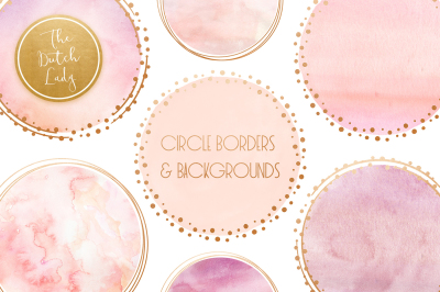 Watercolor Logo Circle & Border Clipart Set in Pink
