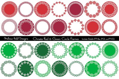  Red & Green Ornate Circle Frames
