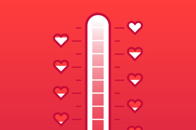 Love thermometer. Hot or frozen heart temperature counter valentines c