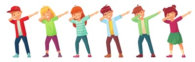 Dabbing kids. Teenagers in dab dance pose, school kid dancing performa