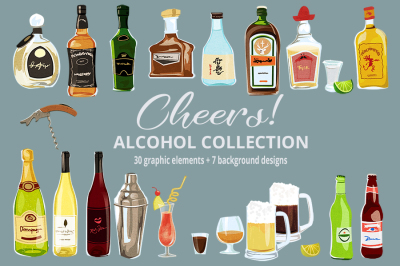 Cheers! Alcohol & Cocktails Clipart & Digital Paper