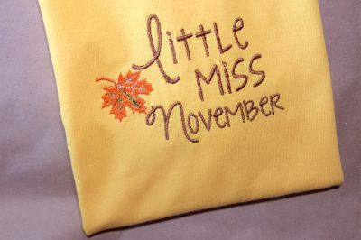 Little Miss November Fall Leaf | Applique Embroidery