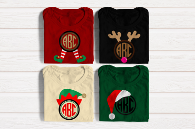 Christmas Round Monogram Frame Set | SVG | PNG | DXF