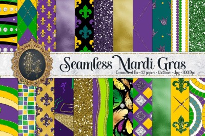 22 Seamless Mardi Gras Fat Tuesday Holiday Digital Papers