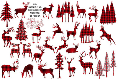 Red Buffalo Plaid Deer &amp; Forest AI EPS PNG