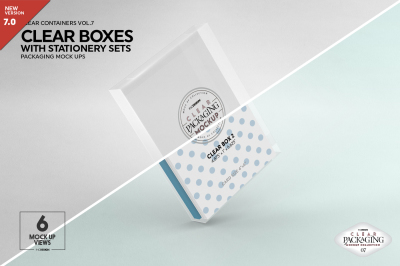Clear Box Set with Stationery Packaging Mockup