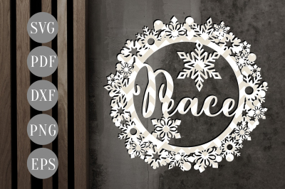 Peace Christmas Bauble SVG, Xmas Ornament Papercut Template, DXF PDF