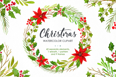 Watercolor Christmas Greenery Leaves Branches PNG