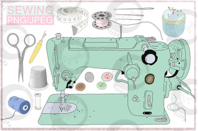Cartoon Sewing Bundle | 11 illustrations | PNG/JPEG Clip Art