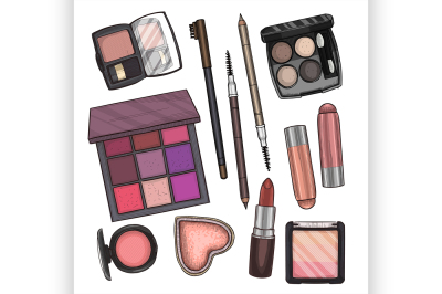 Color illustration of makeup products