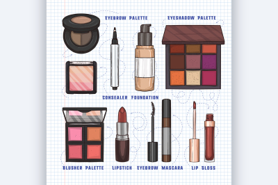 Color illustration of makeup products