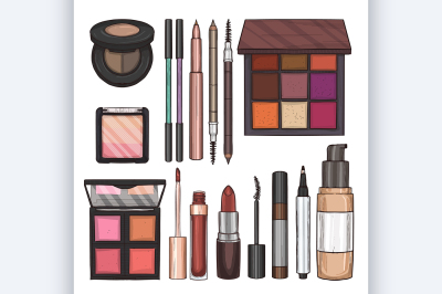 Color illustration of makeup products