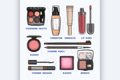 Color illustration of makeup products