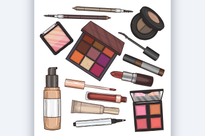 Color illustration of makeup products