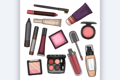 Color illustration of makeup products