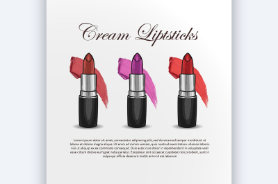 Hand drawn color sketch of three cream lipsticks